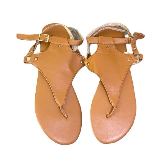 Faux leather gladiator sandals size 8 cognac brown and gold EUC OBO - Picture 3 of 7